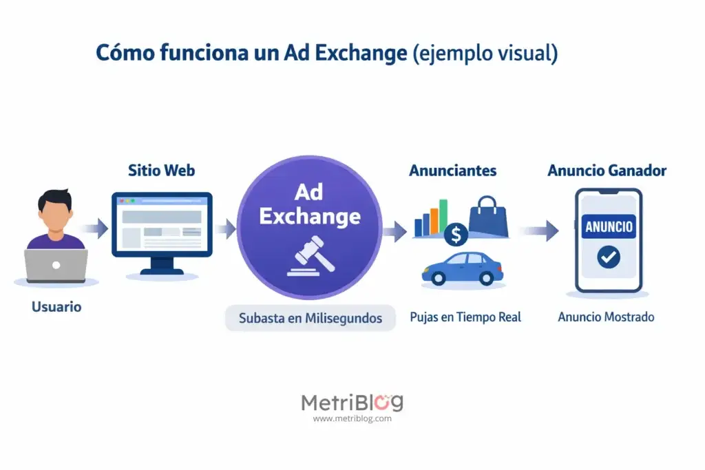 Funcionamiento de un Ad Exchange con subasta en tiempo real entre anunciantes